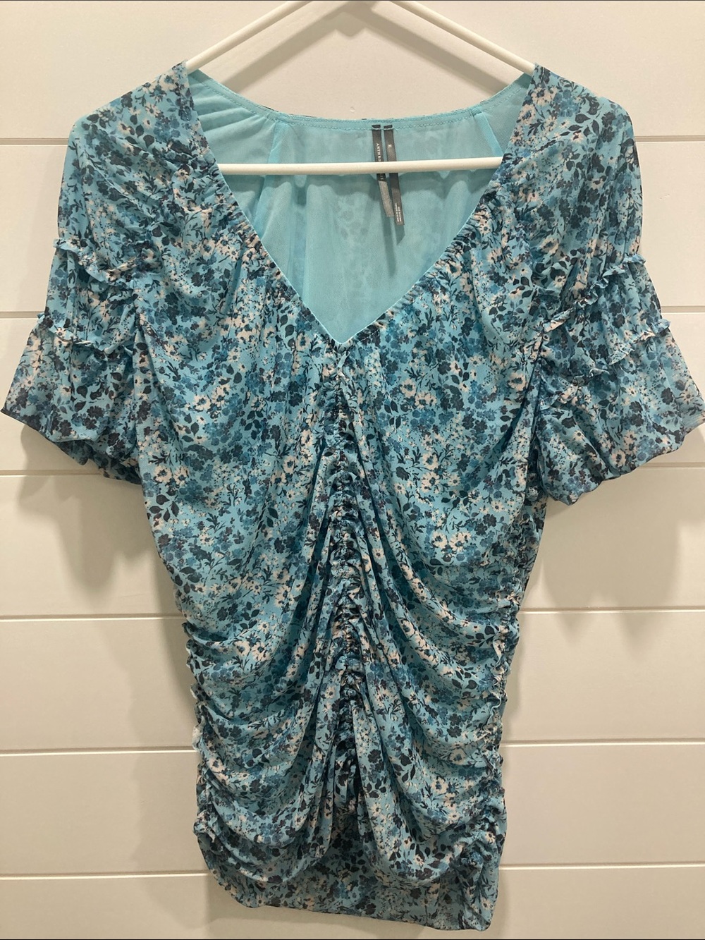 By Anthropologie Short-Sleeve Shirred Mesh Top-Size XL-EUC-Romantic Cottagecore